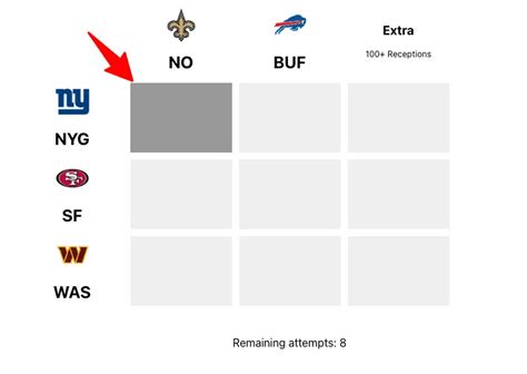 NFL Immaculate Grid Unlimited Game .